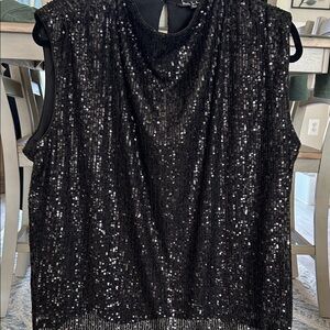 Nicole Miller Black Sequin Sleeveless Tank
